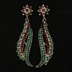Indian green and red dangling ethnic earrings